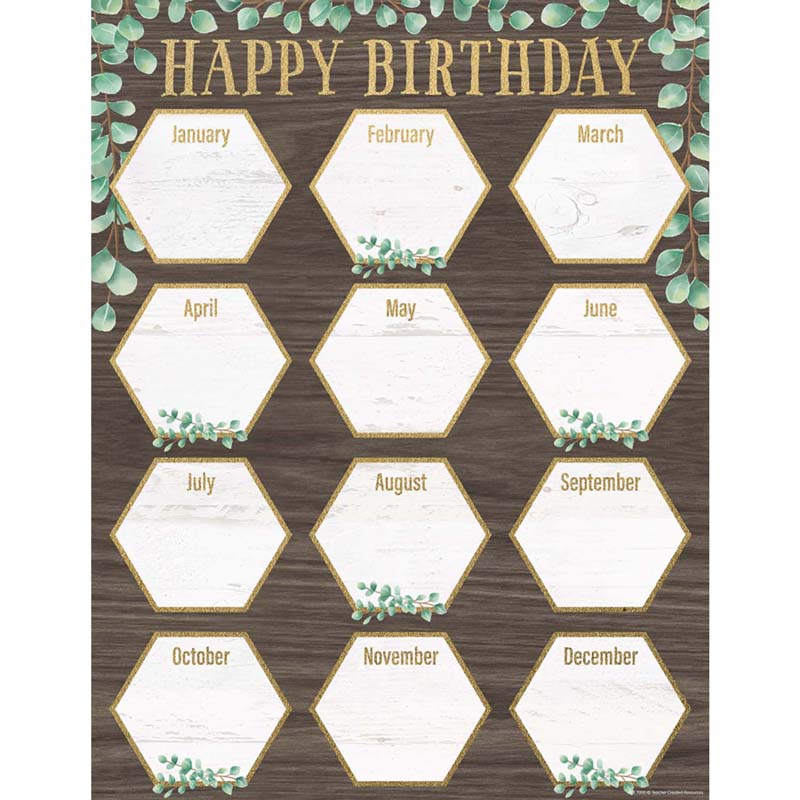 Class Decoratives: TCR7986 Eucalyptus Happy Birthday Chart